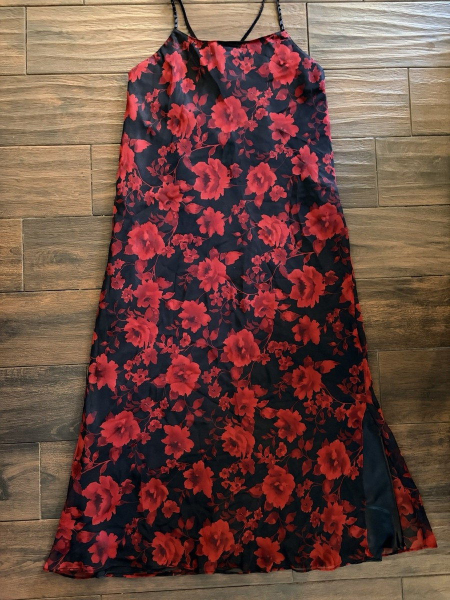 vintage Valerie Stevens 90s Low Back, Black and Red sexy Floral Slip Dress Med. | eBay US