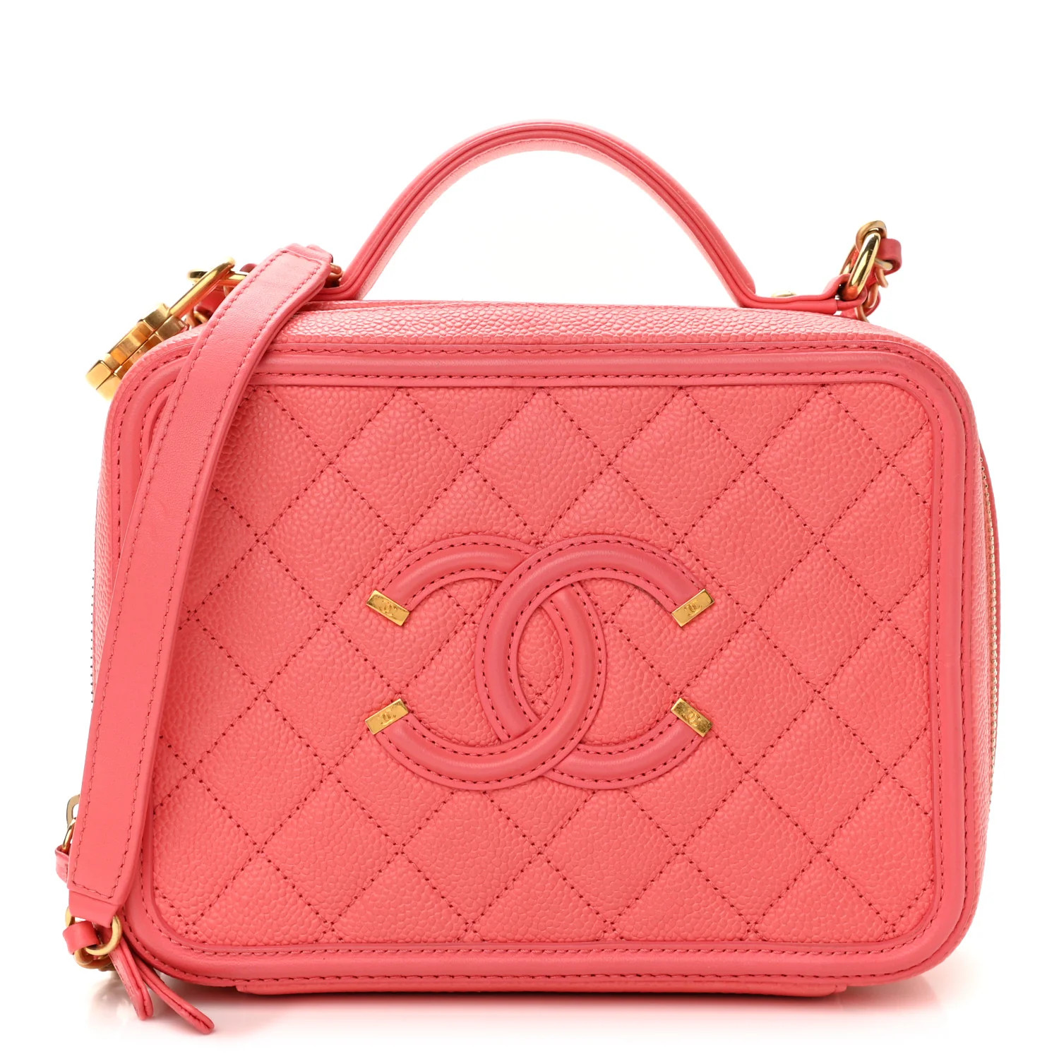 CHANEL Caviar Quilted Medium CC Filigree Vanity Case Coral | FASHIONPHILE | Fashionphile