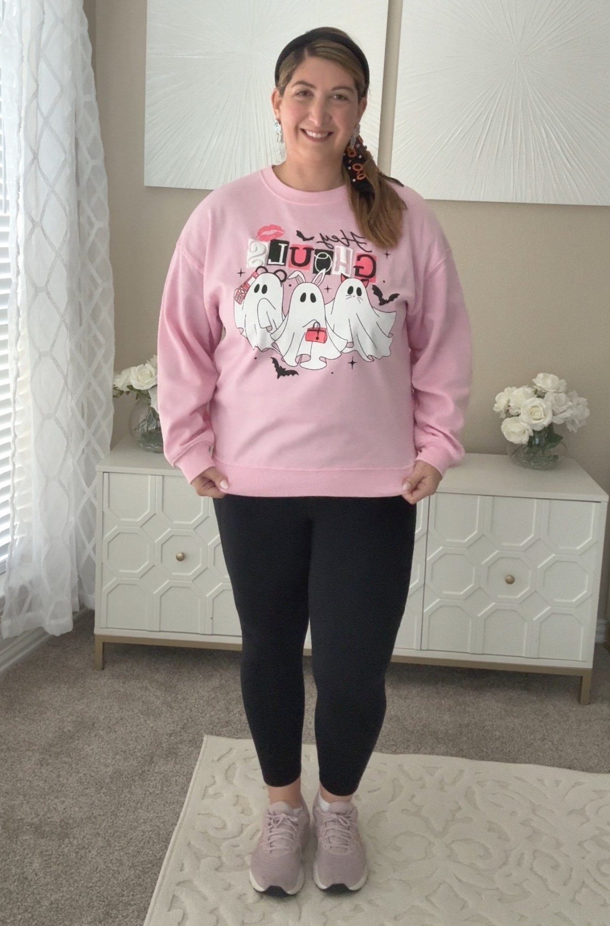 Need a cute last-minute Halloween outfit that’s not a costume? 👻 This pink “Hey Ghouls” tee from Walmart paired with black leggings, pink sneakers, and a black “boo” headband is the perfect festive look 🙌 comfy, cute, and totally wearable all day. Add $5 rhinestone ghost earrings for a little sparkle and you’re ready for classroom parties, trick-or-treating, or casual workwear with a fun twist.

Outfit details:
👚 Pink Hey Ghouls shirt (Walmart)
🩷 $5 rhinestone short earrings (Walmart)
🖤 Black leggings
💖 Pink shoes
🎀 Cute black boo headband

last minute Halloween outfit, not a costume outfit idea, Halloween t-shirt outfit, cute Halloween look, Walmart Halloween finds, Halloween tee outfit, ghost earrings, festive casual outfit, pink Halloween outfit, affordable Halloween outfit, comfy Halloween look, Halloween outfit idea for moms

#LTKFindsUnder50 #LTKHalloween #LTKPlusSize