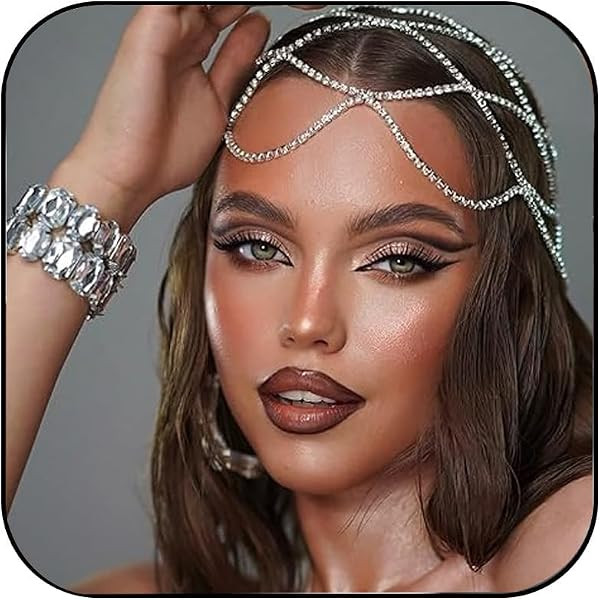 StoneFans Rhinestone Mesh Headpiece Cap Silver Roaring 20s Crystal Flapper Head Chain Bridal Part... | Amazon (US)