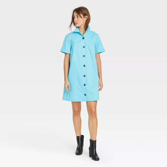 Women's Short Sleeve Button-Up Trapeze Dress - Who What Wear™ | Target