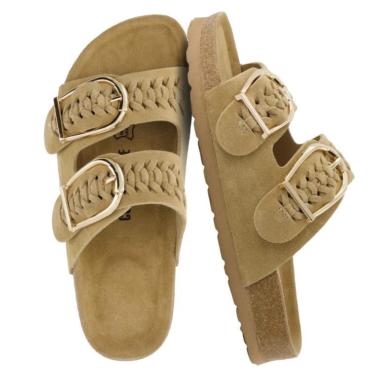 Cushionaire Cashew Slip On Genuine Suede Leather Womens Sandals - Braided Double-Strap Design wit... | Walmart (US)