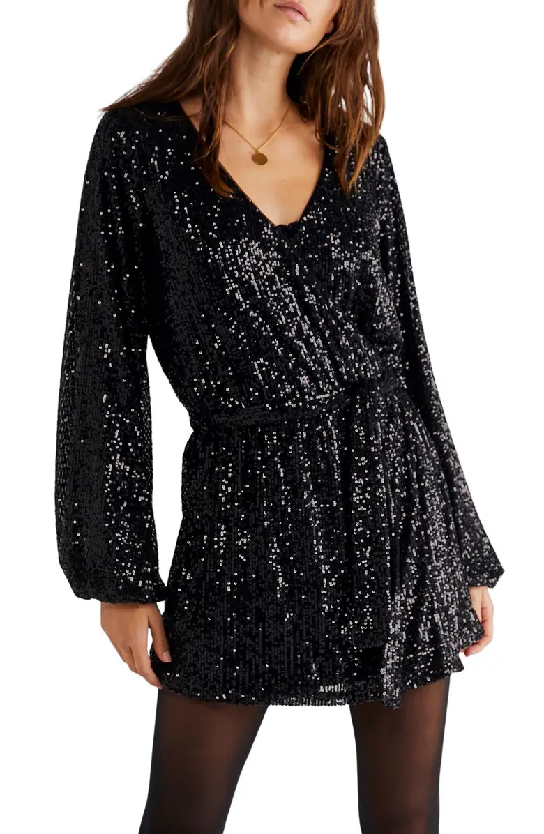 Free People Christa Sequin Long Sleeve Romper | Nordstrom | Nordstrom