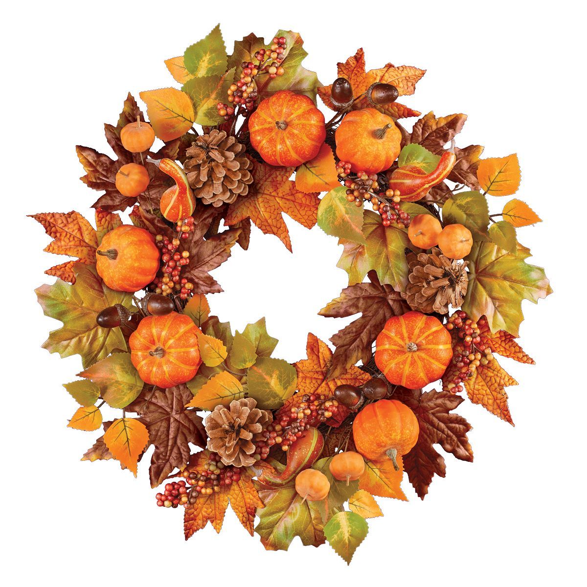 Collections Etc Pinecones with Pumpkins Fall Hanging Wreath | Target