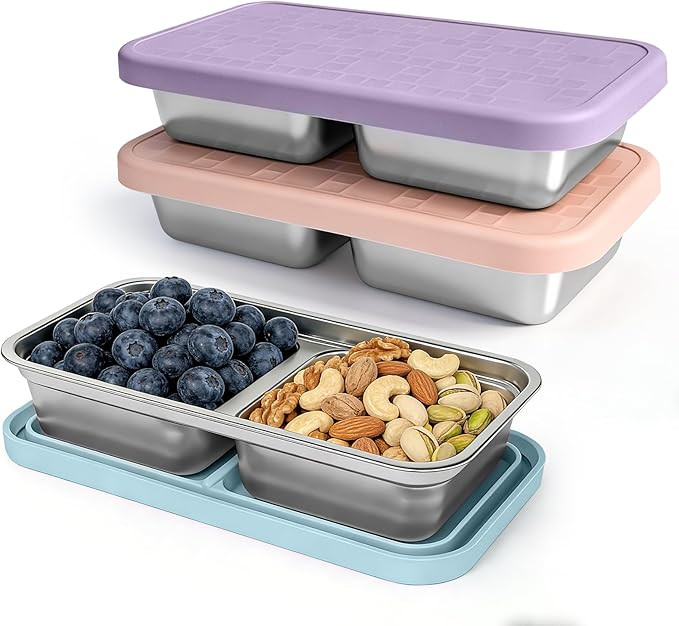 3 Pack 15 oz Stainless Steel Snack Containers for Kids, Reusable Metal Snack Containers with Sili... | Amazon (US)