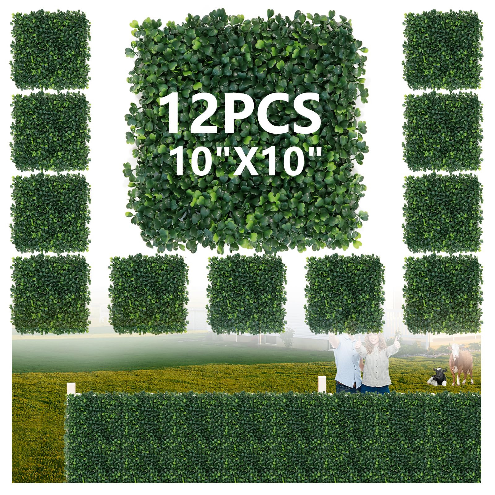 Grass Wall Panels Backdrop 10"*10"12pcs Greenery Wall Artificial Boxwood Panels Privacy Hedge Scr... | Amazon (US)