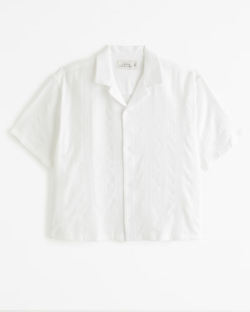 Abercrombie & Fitch Men's Camp Collar Cropped Summer Linen-Blend Shirt in White - Size XXL | Abercrombie & Fitch (US)