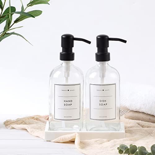 KUSVADO Glass Soap Dispenser with Resin Tray Set, Bathroom Kitchen Soap Dispenser with Pumps for Han | Amazon (US)