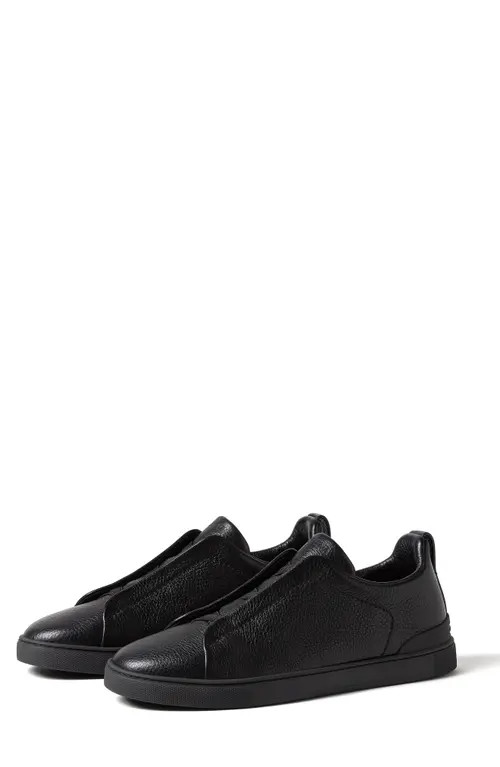 ZEGNA Triple Stitch Deerskin Leather Slip-On Sneaker in Black at Nordstrom, Size 8 | Nordstrom