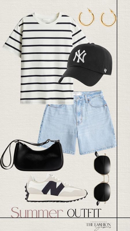 Summer Outfit | Striped Shirt | Baseball Cap | Denim Shorts | New Balance | Cross Body Bag| 

#LTKStyleTip #LTKShoeCrush #LTKSeasonal
