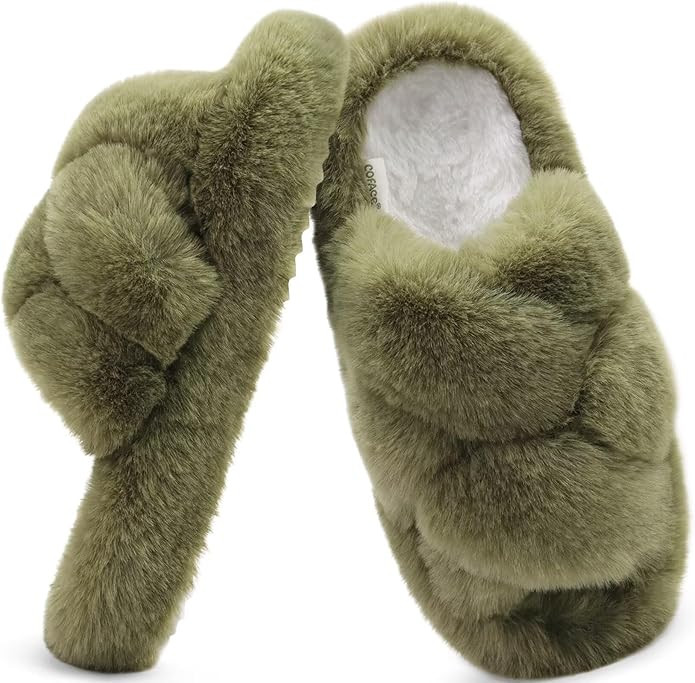 COFACE Women's Fluff Slippers Open Toe Fuzzy Faux Fur Ladies House Fashion Platform Slide Shoes w... | Amazon (US)