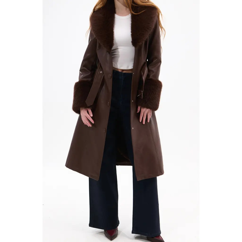 AZALEA WANG Kaya Faux Leather & Faux Fur Coat in Brown at Nordstrom, Size Small | Nordstrom