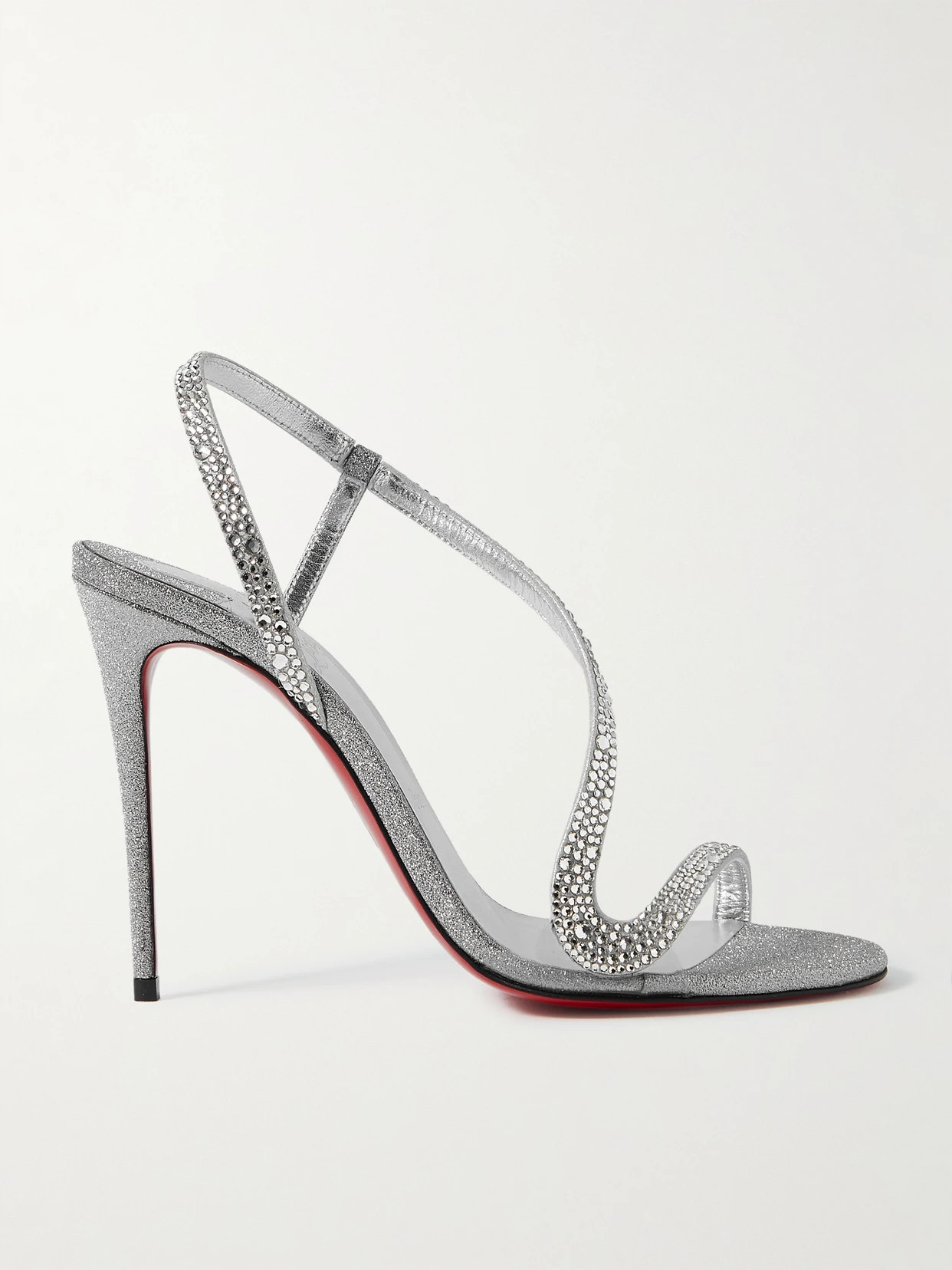 Christian Louboutin - Rosalie Strass 100 Embellished Glittered Leather Sandals - White | NET-A-PORTER (US)