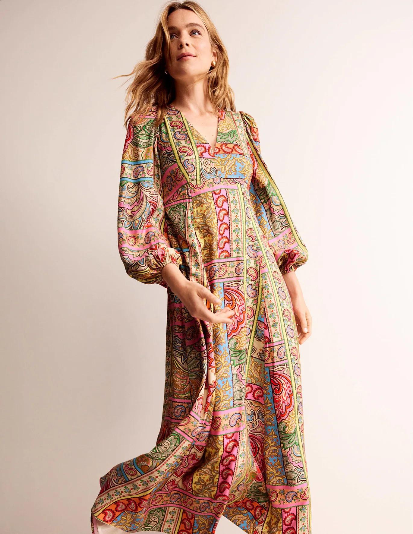 Blouson Sleeve Maxi Tea Dress - Multi, Patchwork | Boden (UK & IE)