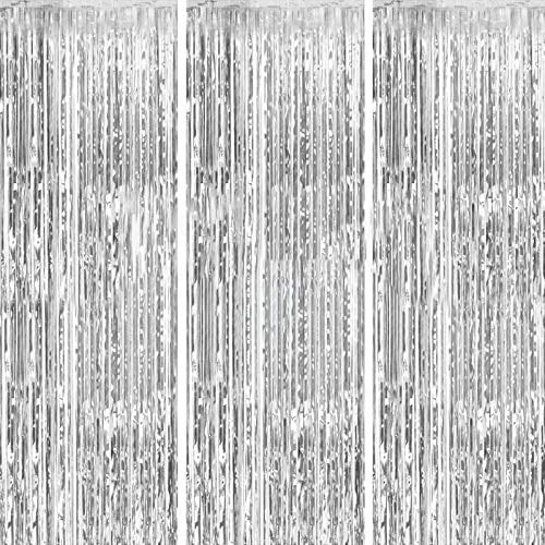 3 Packs 3.2ft x 6.6ft Silver Metallic Tinsel Foil Fringe Curtains Photo Booth Props for Birthday ... | Walmart (US)