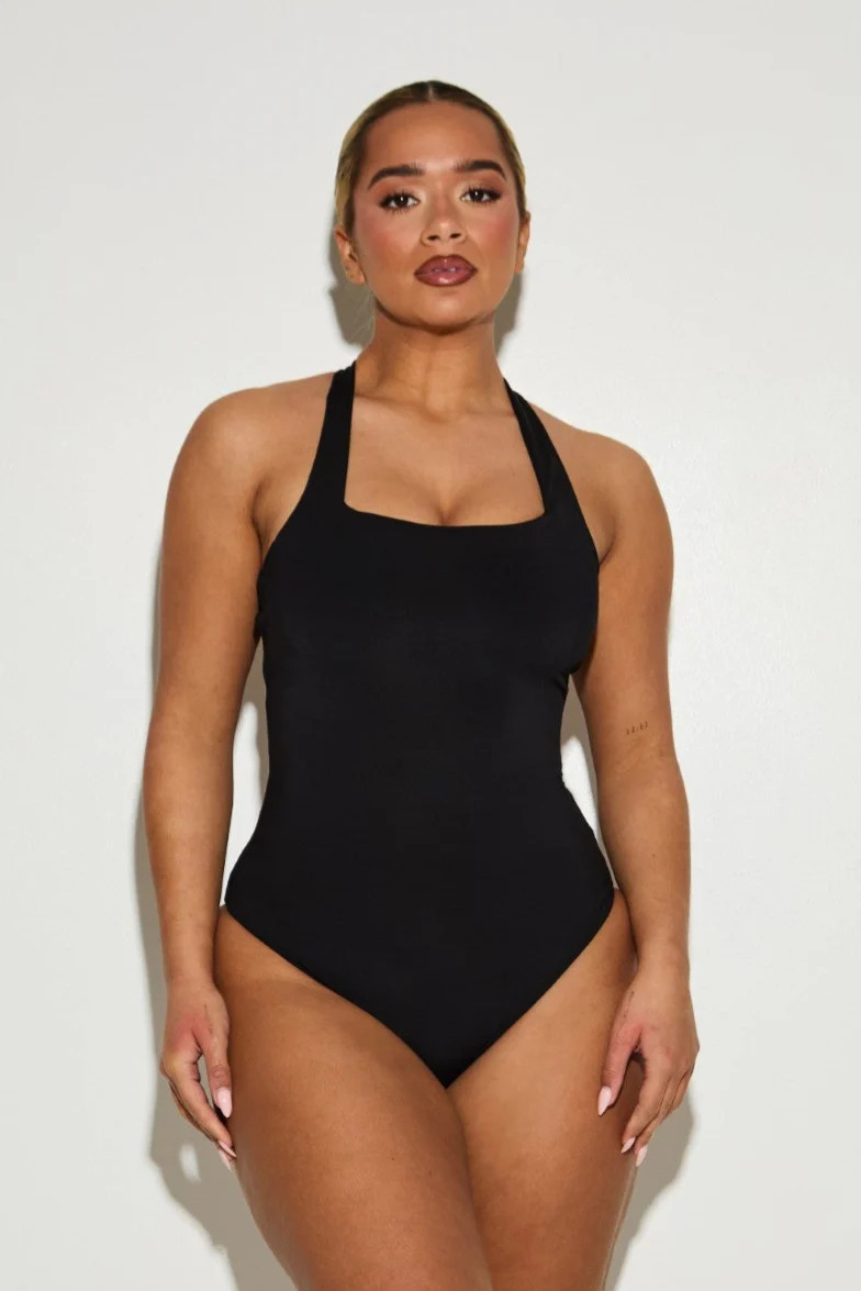 Scoop Square Neck 'Amelia' Bodysuit With Twist Back - Black (Limited E | RELR