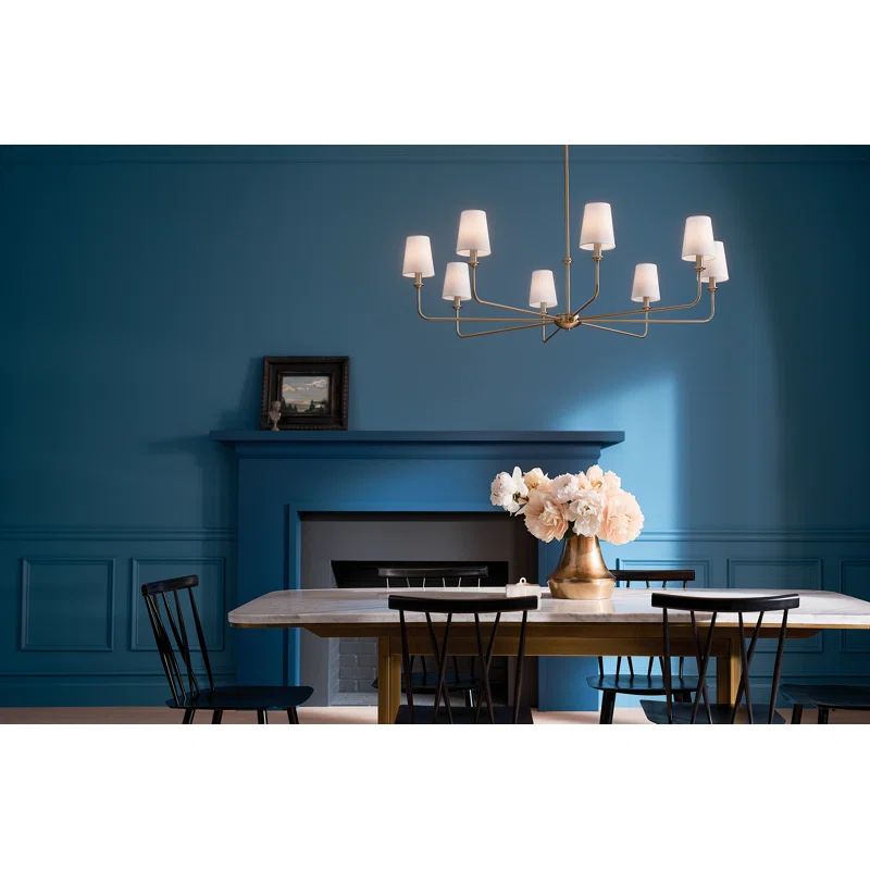 Classic 8 Light Chandelier with White Linen Shades | Wayfair North America