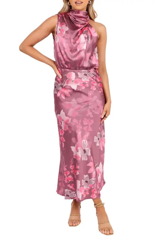 Petal & Pup Anabelle Floral Satin Midi Dress in Dark Rose Floral at Nordstrom, Size Medium | Nordstrom
