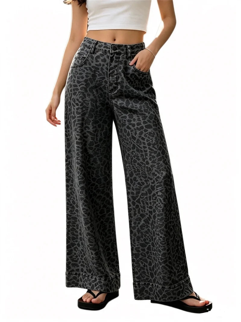 Floral Print Women Long Jeans Wide Leg Casual Denim Pants | Walmart (US)