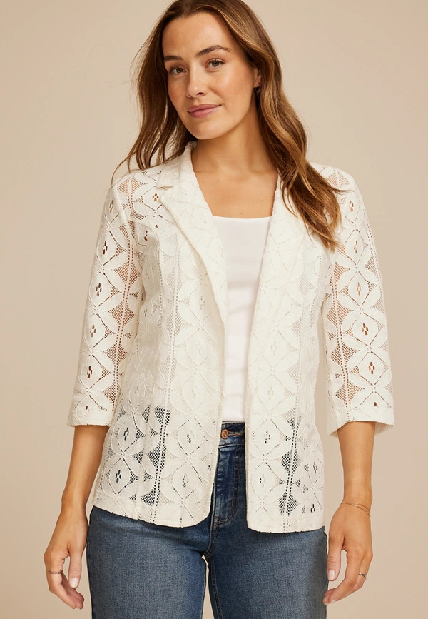 Studio Y Crochet Lace Open Blazer | Maurices