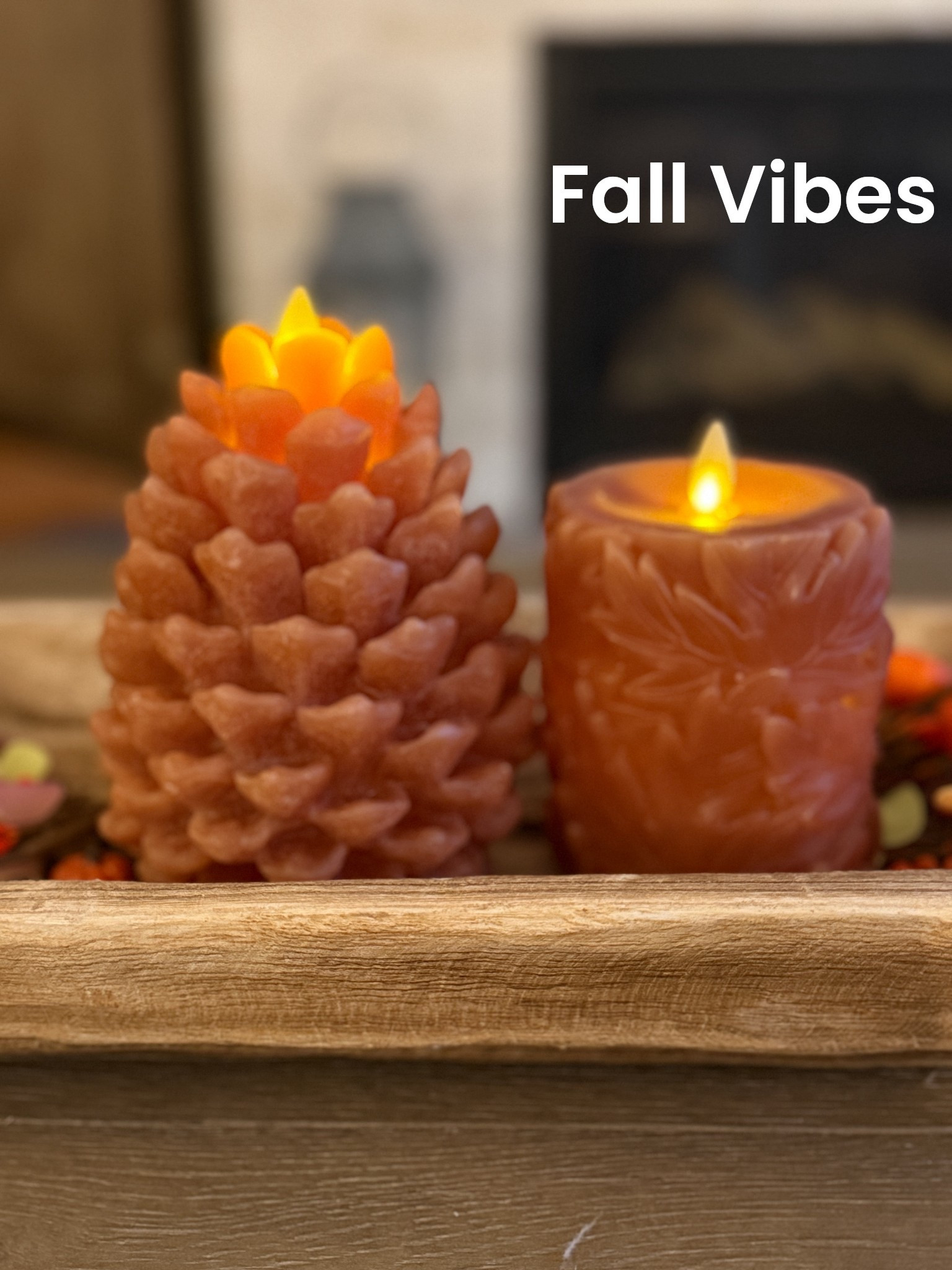 luminara flameless candles in new fall colors - Caramel !! limited edition - love this  pine cone candle it’s so realistic - the pillar candle has embossed leaves - just gorgeous  use my code FEARLESSMERMAID10 for 10% discount 

#LTKFindsUnder100 #LTKSeasonal #LTKHome