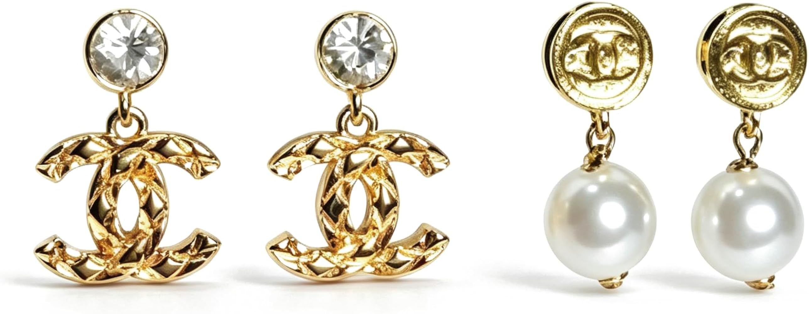 Gold-Tone Drop Earrings Set of 2 Pairs, Crystal and Pearl | Amazon (US)