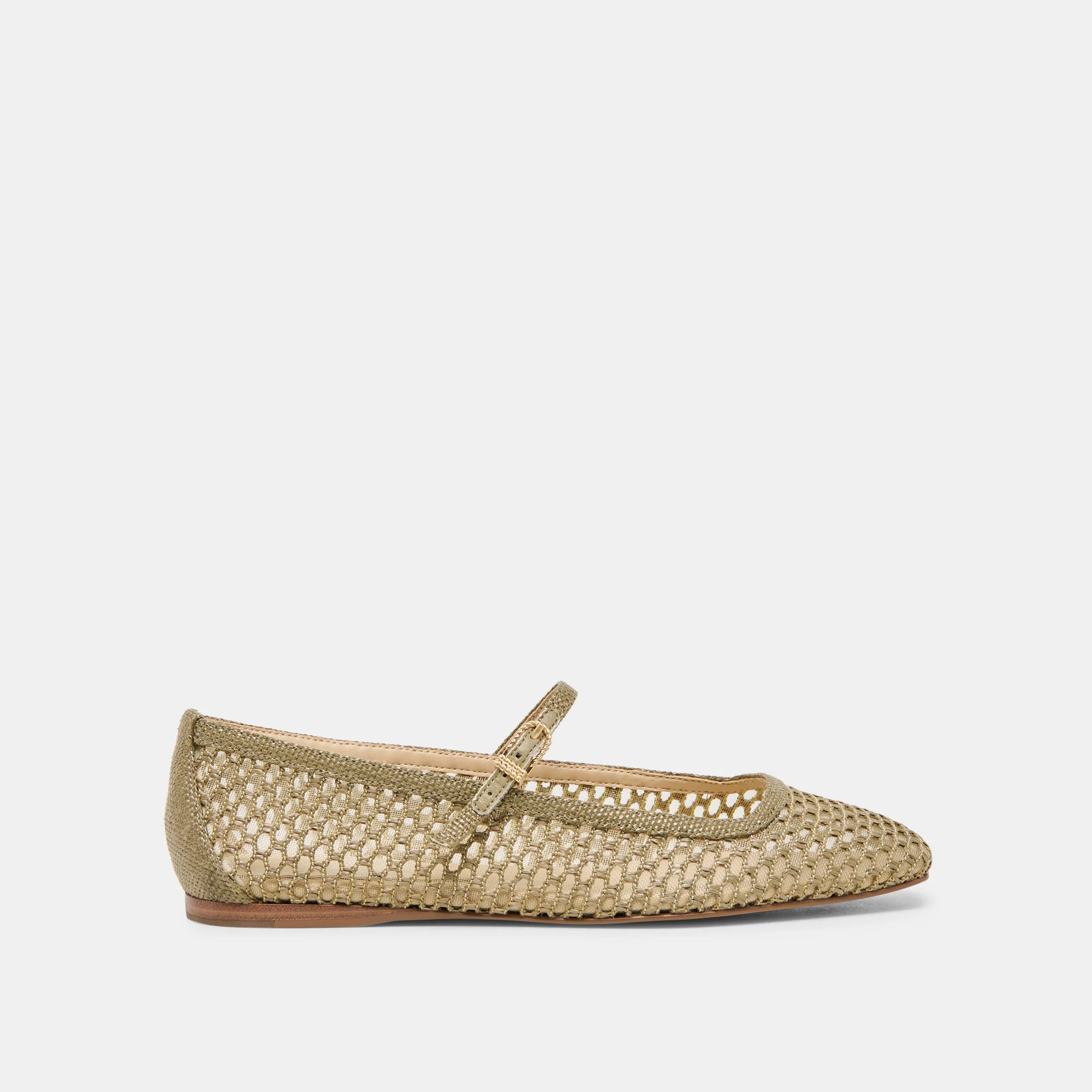 Reyes Ballet Flats Olive Woven Raffia | DolceVita.com