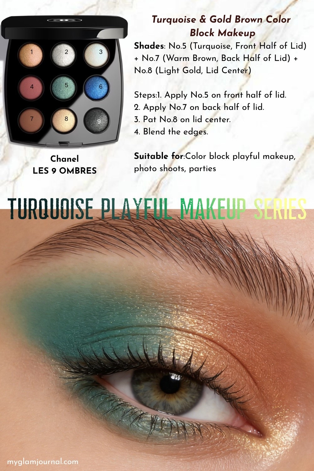 Chanel LES 9 OMBRES Tutorial | Turquoise & Gold Brown Color Block Eye Makeup

#LTKBeauty