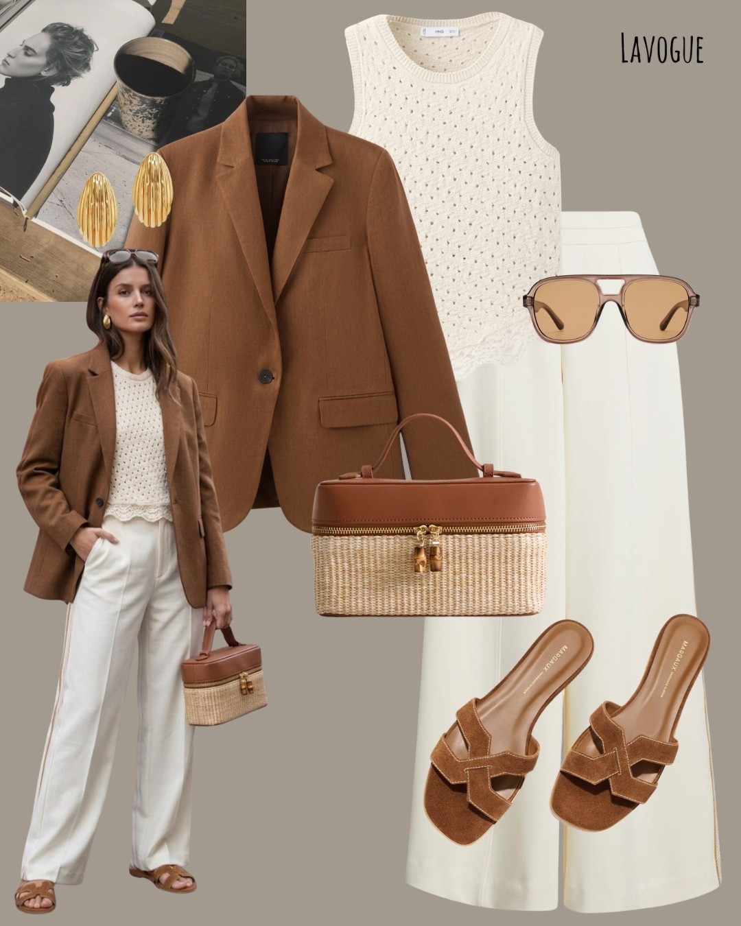 Spring layers done right 🤎 Tan blazer over an open weave cream top, paired with flowy cream palazzos for an airy, elevated feel. Finished with a raffia box bag and tan suede sandals for that effortless warm-weather polish ✨


#LTKStyle #NeutralStyle #ChicLayers #EffortlessOutfits

#LTKTravel #LTKootd #LTKSeasonal