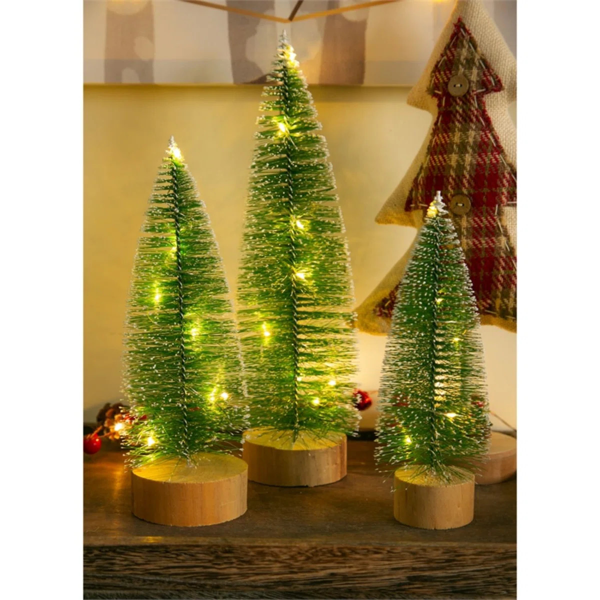 White Tipped Snow Covered LED Bottlebrush Trees, 3 Trees | Wayfair North America