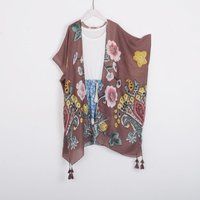 Brown Floral Kimono, Kimono Dress, Kimono Jacket, Kimono Cardigan, Long Beach Kimono, Tassel Kimono, | Etsy (US)