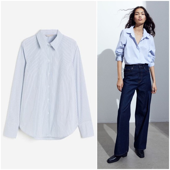 White Blue Striped Cotton Blend Shirt | Poshmark