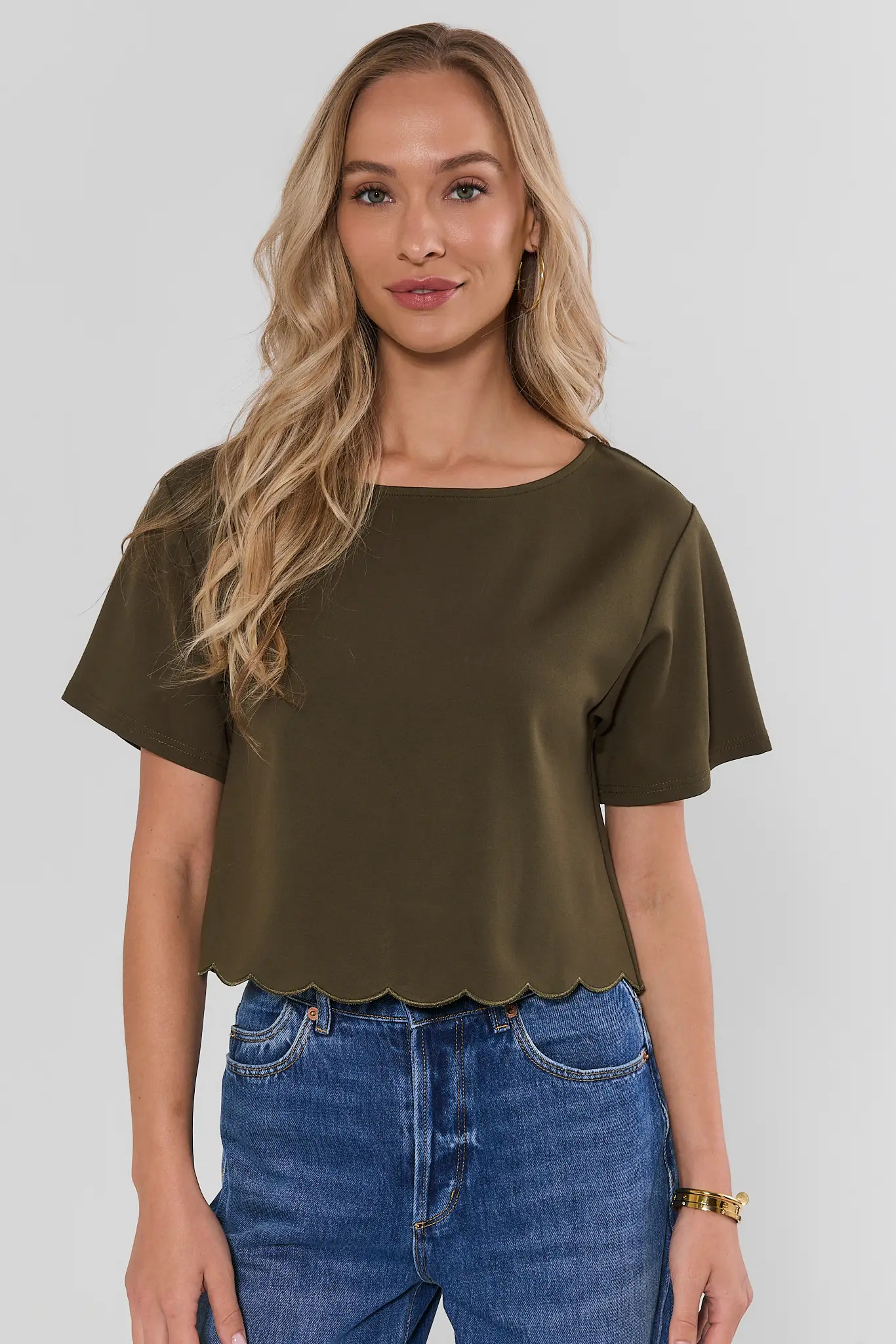 Olive Scalloped Hem Top | Avara
