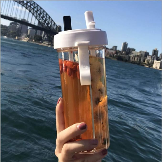YYDSJFM Creative Water Cup,One Cup of Two Different Drinks Two Straws Couple Outdoor 600ml Drinki... | Amazon (US)