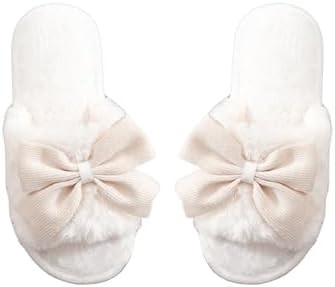 Verdusa Women's Cute Bow Fuzzy Open Toe Indoor Home Slippers Furry Outdoor Slippers | Amazon (US)