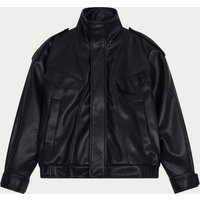 Faux Leather Funnel Neck Jacket - Black | The Couture Club