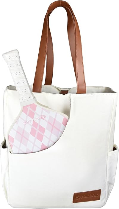 Designer Pickleball Bags for Women | Canvas & Vegan Leather Pickle Ball Tote Bag with Cover Pocke... | Amazon (US)