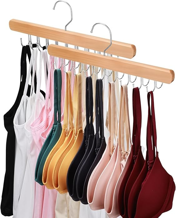 2 Pack Bra Hanger for Closet Organizer, Premium Wooden Tank Top Hangers with 36 Foldable Hooks, 3... | Amazon (US)