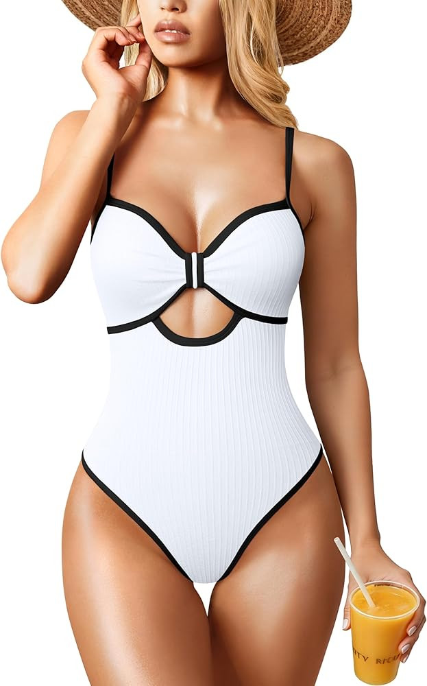 OQQ Women’s One Piece Swimsuit Cutout Push Up Tummy Control Bathing Suit with Adjustable Straps | Amazon (US)