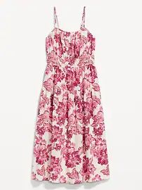 Waist-Defined Floral Linen-Blend Smocked Midi Cami Dress for Women | Old Navy (US)