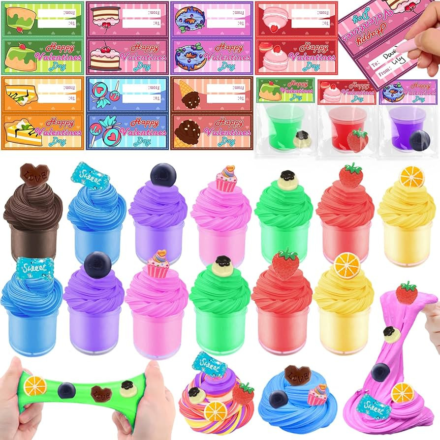 28 Pack Butter Slime Kit Valentines Day Gifts for Kids with Valentines Cards Classroom Stress Rel... | Amazon (US)
