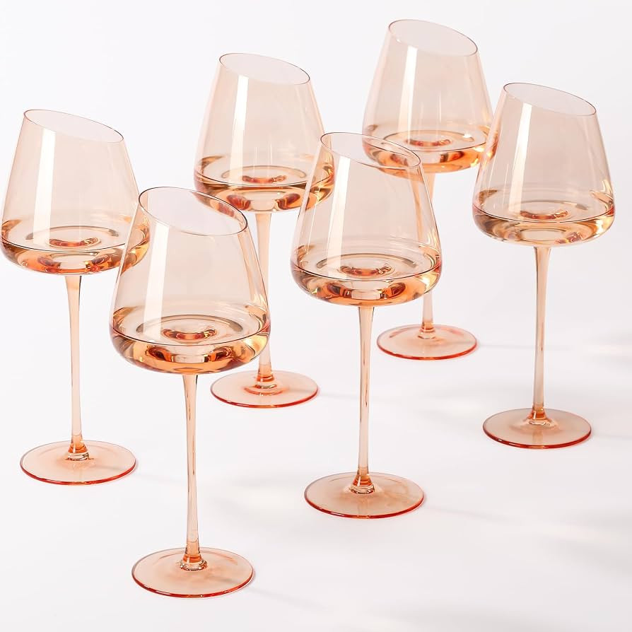 Physkoa Slanted Colored Blush Wine Glasses18 oz (Pack of 6) - Hand-blown crystal wine glasses, pe... | Amazon (US)