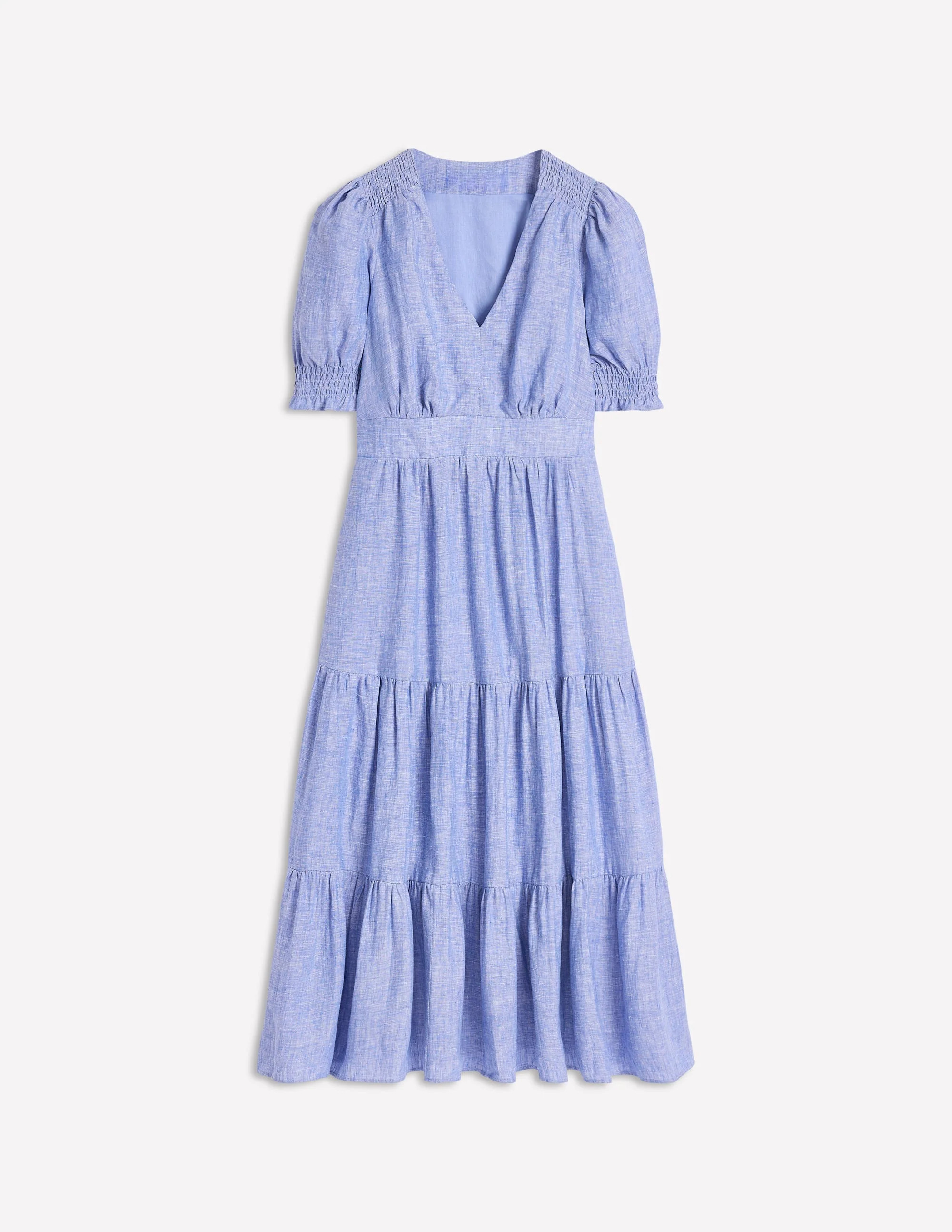 Anna Linen Tiered Midi Dress-Summer Blue Chambray | Boden (US)