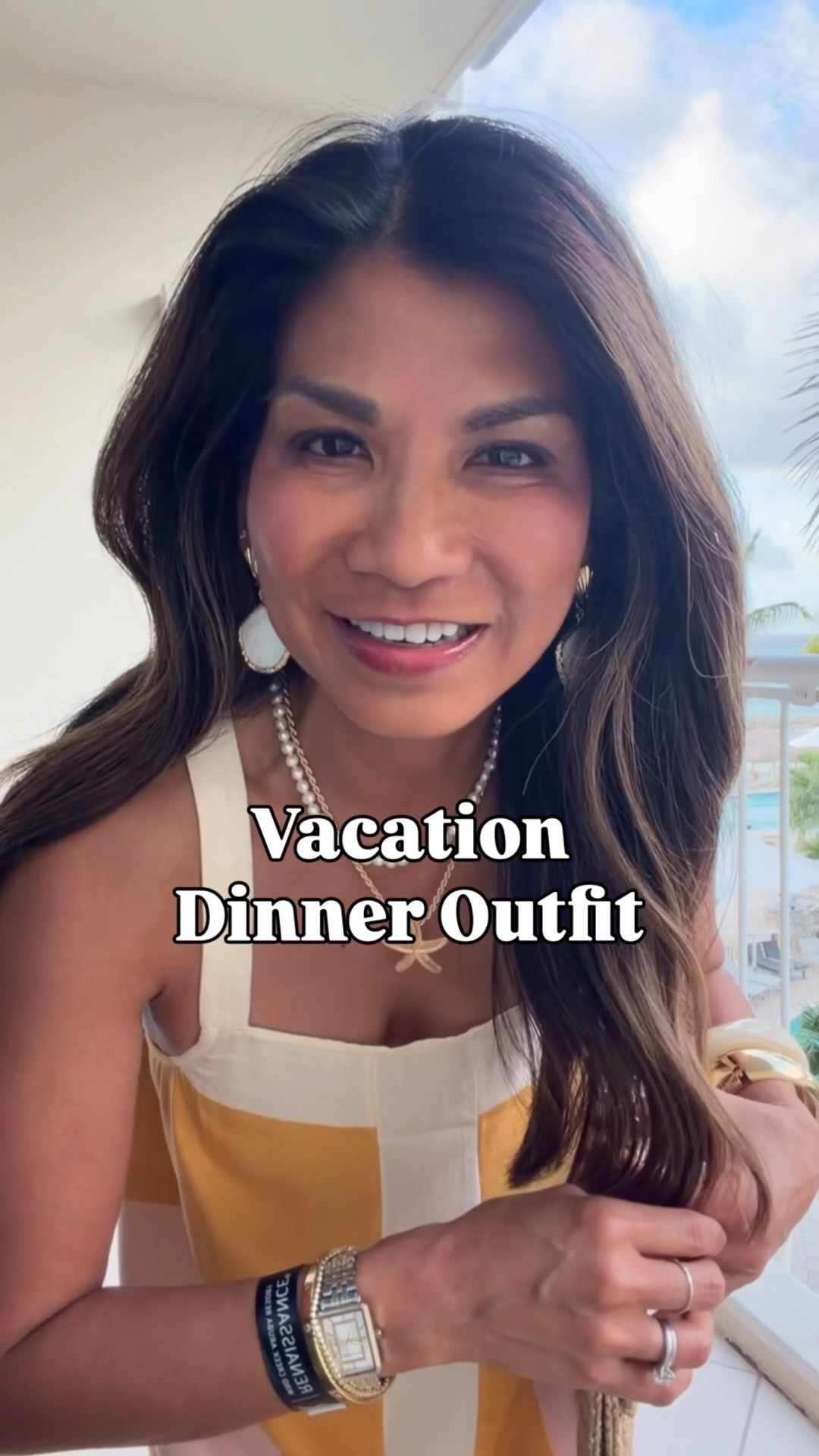 I’m 5’2” 118#ish for reference 
Dress in XS.
Sandals tts.
Wearingoasties -linked.
Accesories are linked. 
Vacation outfit, resort wear, over 50 style, midlife fashion, petite fashion,midlife fashion, affordable fashion, fashion over40 

#LTKOver40 #LTKPetite #LTKTravel