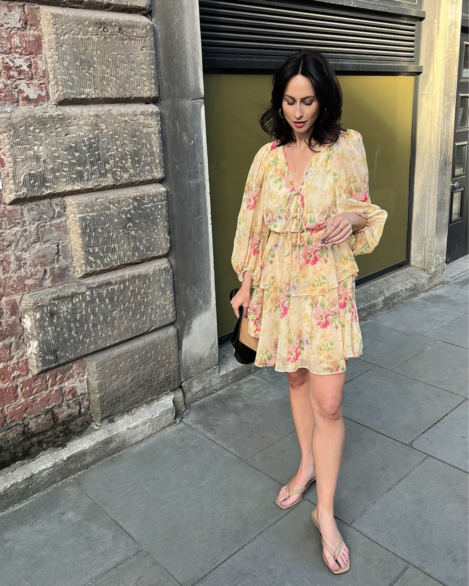 dress by ted baker 
sandals by toteme 
bag by marni (last season) 
hoops by mejuri 

#LTKSeasonal #LTKsalealert #LTKeurope