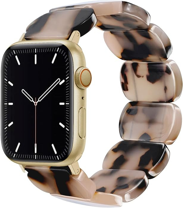 Resin Stretchy Watch Bands Women Compatible with Apple Watch 38mm 40mm 41mm 42mm (S11/10) Tortois... | Amazon (US)