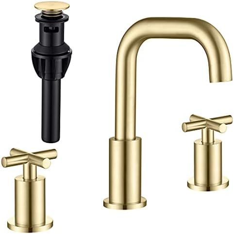 8 Inches Widespread Bathroom Faucet Brushed Gold, 2 Handle Brass Bathroom Faucets for Sink 3 Hole wi | Amazon (US)