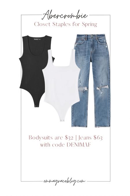 Abercrombie sale with code DENIMAF gets you an additional 15% off on top of 25% off. I snagged these bodysuits and distressed jeans to get my spring closet staples started! 

#LTKsalealert #LTKSale #LTKFind