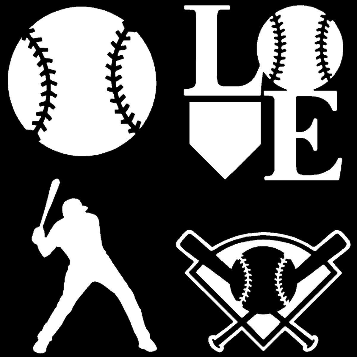 Sports Decal 4 Pack: Baseball- Assorted Baseball Decals (Baseball, White) | Amazon (US)