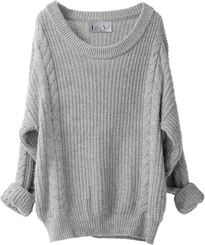 Liny Xin Women's Cashmere Oversized Loose Knitted Crew Neck Long Sleeve Winter Warm Wool Pullover... | Amazon (US)